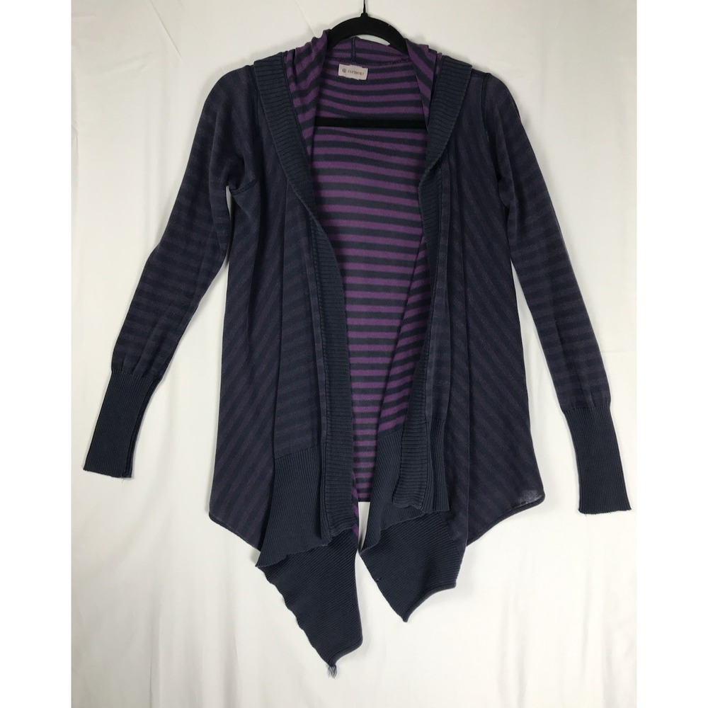 Element Purple Gray Striped Hooded Open Front Knit Cardigan Sweater One Size